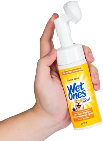 Wet Ones for Pets Antibacterial Dog Paw Cleansing Foam with Built-in Paw Scrubber Brush, Tropical Splash Scent | Dog Paw Cleaner with Antibacterial Foam and Brush, 5 oz - 6 Pack