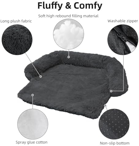 Calming Dog Bed Fluffy Plush Dog Mat for Furniture Protector with Removable Washable Cover for Large Medium Small Dogs and Cats (XS(31“x23.5”x5“), Dark Grey)