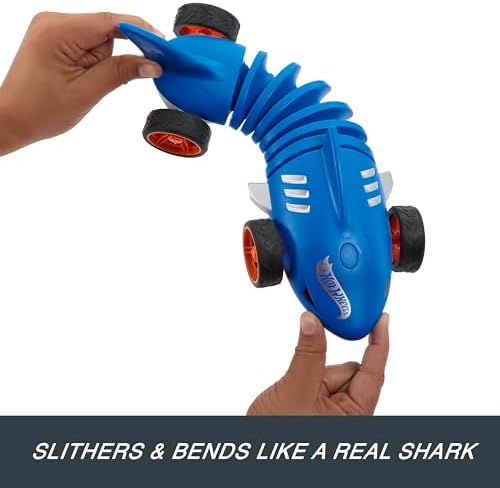 Bundle of Hot Wheels 5-Car Pack of 1:64 Scale Vehicles + Hot Wheels RC 1:15 Scale Shark Speeder, Remote-Control Vehicle That Bends, Turns & Slides Like a Mutant Machine, Features Lights & Sounds