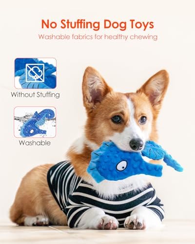 HGB Squeaky Dog Toys - No Stuffing Crinkle Plush Dog Toys for Small Medium Large Breeds, for Aggressive Chewers, Puppy Teething, Pet Entertaining, 2 Pack