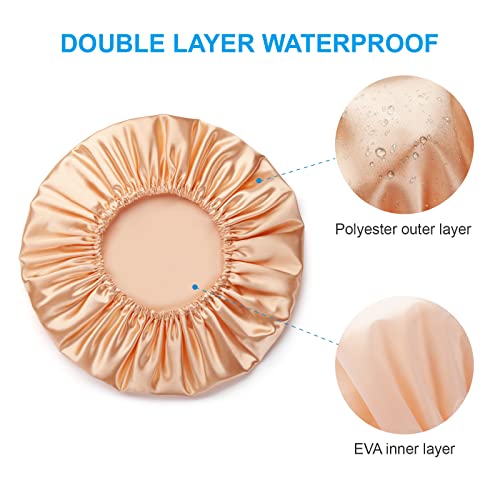 AmazerBath 4-Pack Shower Caps for Women, Double Waterproof Layers Bathing Shower Hat Hair Protection EVA Shower Caps Reusable, Medium Size