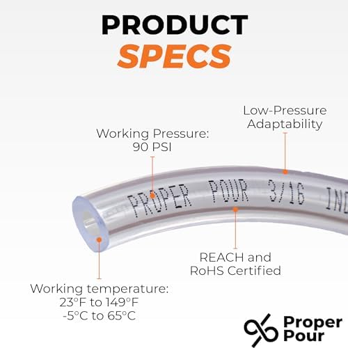 Clear Vinyl Plastic Tubing - Food-Grade & Flexible PVC Tube for Beer Line, Kegerator Accessories, Wine, Aquarium & Water Hose, Fuel Line, Drip Irrigation & More, 5/16" ID 7/16" OD, 50 Ft