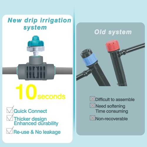 Tivddikun Drip Irrigation System, Garden Watering System with Drip Irrigation Parts New Quick Connector 1/4 inch Blank Distribution Tubing, Watering System for Outdoor Plants