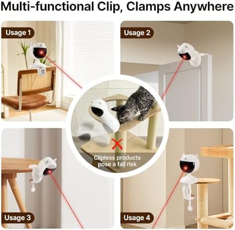 Potaroma Smart Sensor Cat Laser Toys Interactive, Motion Activated Truly Random Trjajectory, Clamp Design, Automatic Chargeable Kitten Toy Indoor Exercise, Cream White