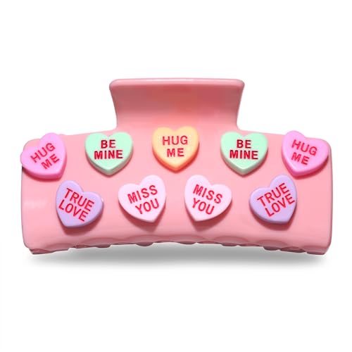 Valentine’s Day Hair Claw Clips for Women, Large Conversation Heart Hair Clips Nonslip Pink Love XOXO Hair Claws Valentine’s Day Accessories Outfits Party Favor Gifts