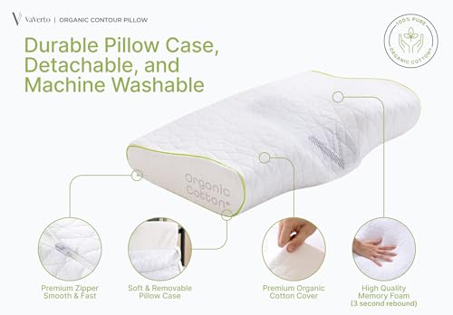 Vaverto Adjustable Contour Memory Foam Pillow - King Size - Orthopedic Neck Support, Pain Relief, Washable, Organic Cotton Cover Ergonomic Cervical - Ideal for Side, Back & Stomach Sleepers…