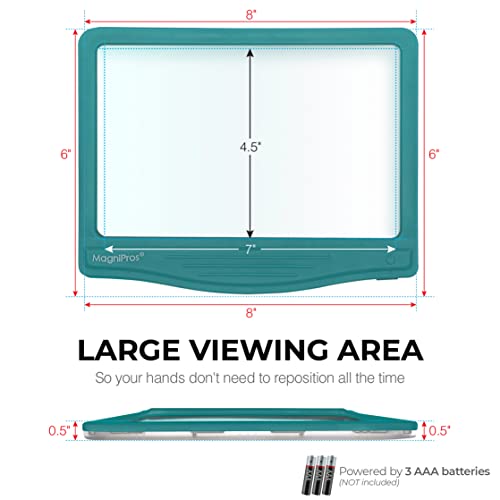 MagniPros 5X Large LED Page Magnifier for Reading Magnifying Reader with 3 Color Lighting Modes & Anti-Glare Lens to Reduce Eye Strain-Perfect for Small Prints, Aging Eyes, Low Vision and Seniors