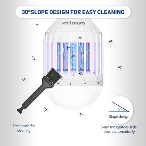 vertmuro Bug Zapper Light Bulb, 2-in-1 Indoor Electric Mosquito Killer Lamp with UV LED Light, Fly Insects Trap for Home Entryway Balcony Patio(1 Pack)