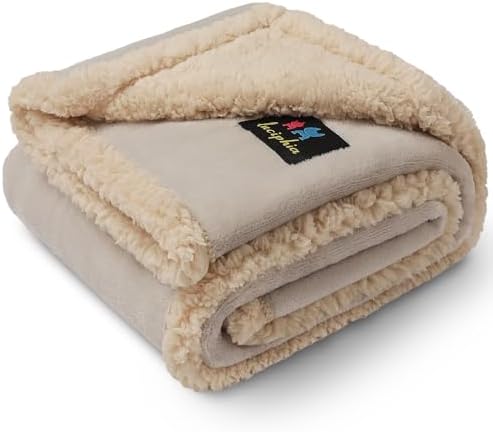 Waterproof Pet Blanket, Liquid Pee Proof Dog Blanket for Sofa Bed Couch, Reversible Sherpa Fleece Furniture Protector Cover for Small Medium Large Dogs Cats, Grey White X-Large(85" x 57")