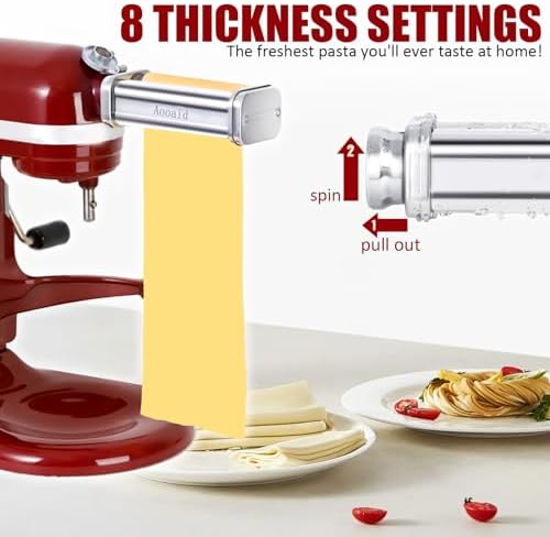Pasta Roller & Spaghetti Cutter, Fettuccine Cutter Attachment for Kitchenaid Stand Mixer,3 Pcs Stainless Steel Pasta Maker Accessories By Aooaid