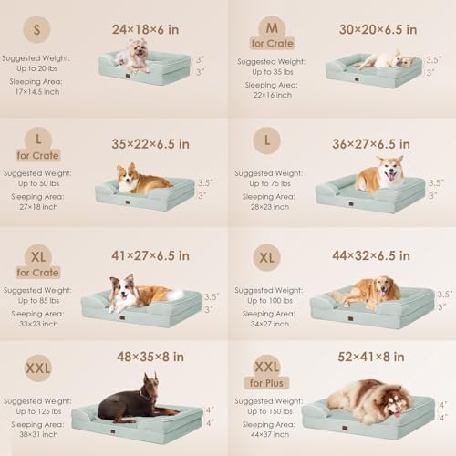 EHEYCIGA Orthopedic XL Dog Beds, Waterproof Memory Foam Dog Bed for Extra Large Dogs, Non-Slip Bottom and Egg-Crate Foam Big Dog Couch Bed with Washable Removable Cover, Sage Green