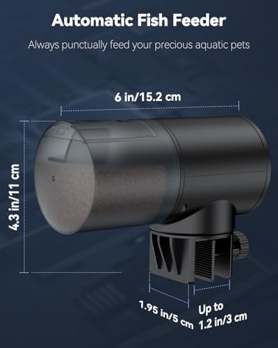 Pawfly Automatic Fish Feeder for Aquarium - USB Rechargeable Vacation Timer - Adjustable Auto Fish Food Dispenser for Pellets, Flakes & Strips (200 ml)