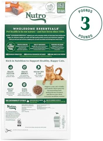 NUTRO WHOLESOME ESSENTIALS Adult Natural Dry Cat Food Salmon & Brown Rice Recipe, 3 lb. Bag