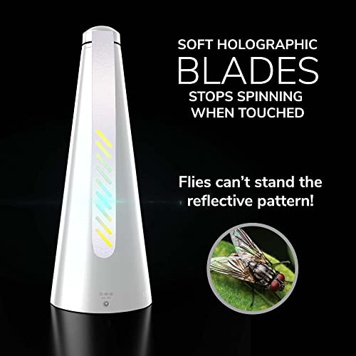 Modern LYFE Fly Fan for Tables - USB or AA Battery Powered - Fly Repellent for Outdoor Dining Or Food at Parties, Restaurants, Outdoor Table, Fly Swatter, Keep Flies Away (White (1 Pack))