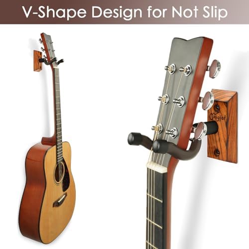 SNIGJAT Guitar Wall Hanger, 2 Pack Guitar Wall Mount, Guitar Hanger Wall Holder Stand for Acoustic Guitar, Hardwood Guitar Wall Hangers for Bass, Banjo, Mandolin, Musical Instruments Accessories