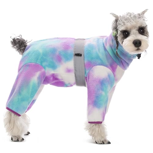 Dog Coats for Small Dogs, Polar Fleece Dog Pajamas Bodysuit, Puppy Onesies Tie Dye Jumpsuits, Dogs Warm Clothes Four-Legged, Doggie Fullbody Winter Jacket Vest