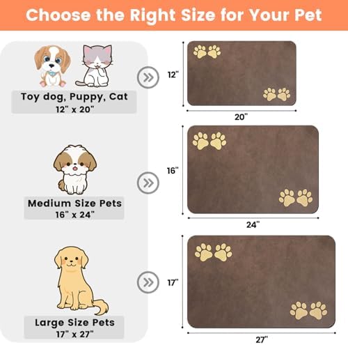 Pet Feeding Mat-Absorbent Pet Placemat for Food and Water Bowl, Dog Food Mat with Waterproof Rubber Backing, No Stains Quick Dry Water Dispenser Mat for Dog and Cat, Light Gray-16"x24"