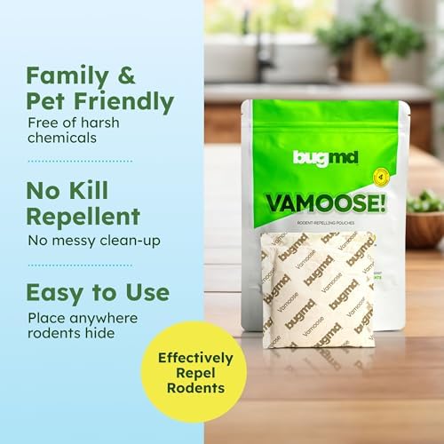 BugMD Vamoose Rodent Repellent Pouches (1 Pack, 4 Pouches) – Plant-Powered Rat Repellent, Mouse Deterrent, Indoor & Outdoor Mice Repellent, Best Mouse Repellent, Natural Rat & Mouse Repellent
