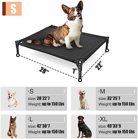 Elevated Dog Bed for Small Dogs, Raised Dog Cot Beds Fits Up to 150 LBs, Heavy Duty Pet Cots with Durable Supportive Teslin Recyclable Washable Mesh, Indoor & Outdoor Dog Bed, Black