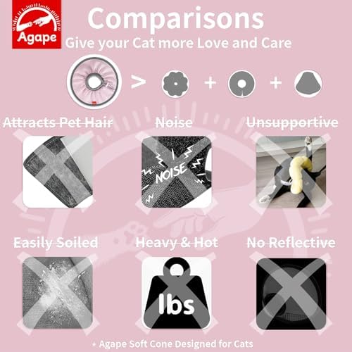 Agape Comfortable Cat Cone, Lightweight Recovery Cone Soft, Stop Licking & Scratching, E Collar for Small, Medium & Large Cats, Wound Care