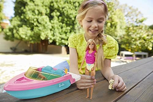Barbie Boat with Puppy and Themed Accessories, Fits 3 Dolls, Floats in Water, Great Toy for 3 to 7 Year Olds