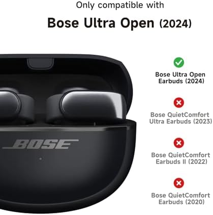 SURITCH Case Cover for Bose Ultra Open Earbuds(2024), Shockproof Protective Cover for Bose Ultra Open Wireless Ear Earbuds Charging Case Accessories with Carabiner, Black