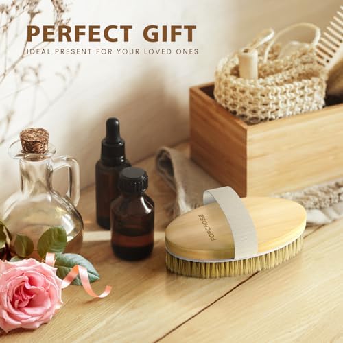 POPCHOSE Dry Brushing Body Brush, Dry Brush for Body, Natural Bristle Dry Skin Exfoliating Brush Body Scrub for Flawless Skin, Cellulite Reduction, Lymphatic Drainage and Blood Circulation Improvement