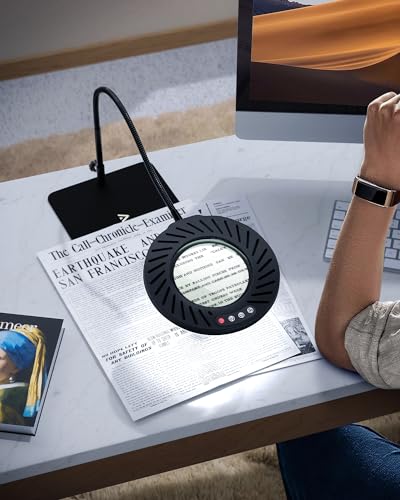 ARTDOT 10X Magnifying Glass with Light and Stand, 144 LEDs Desk Lamp with 5 Color Temperatures and 9 Levels Adjustable Brightness for Diamond Painting Accessories Crafts Reading Hobbies Close Work