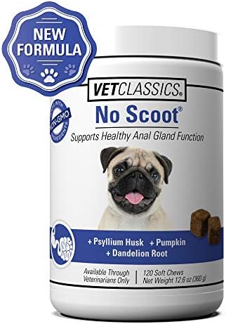 Vet Classics No Scoot Dog Supplements for Healthy Anal Gland Function – Support Normal Bowel Functions, Anal Glands – Increases Daily Fiber Intake for Dogs – 120 Soft Chews