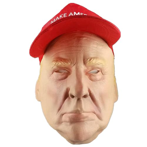 RIRIYEYE Halloween Masks for Adult, Donald Trump Mask with Hat, Donald Trump Costume Dress Up Props for Cosplay Party, Premium Latex Full Face Mask for Men Women