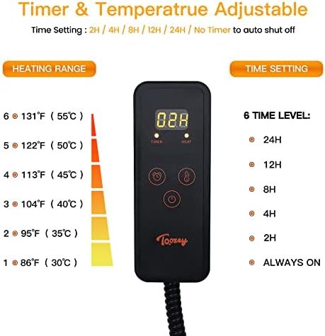 Toozey Pet Heating Pad, 6 Adjustable Temperature Dog Cat Heating Pad with Timer, Waterproof Heated Dog Bed with Chew Resistant Cord, Indoor Electric Pet Heated Mat 28x20in
