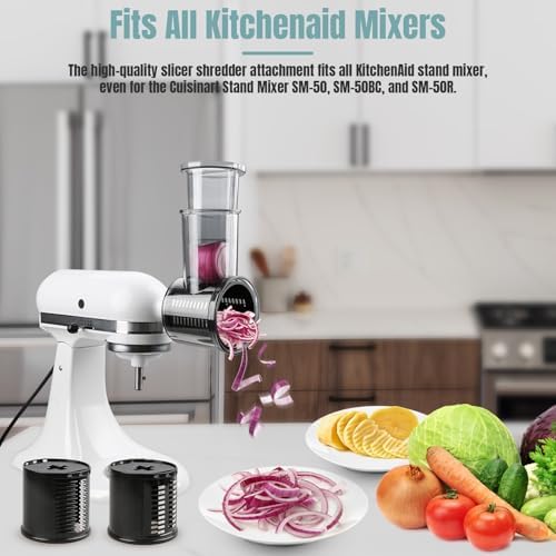 Stainless Steel Slicer Shredder Attachments for KitchenAid Stand Mixers, Vegetable Shredder, Cheese Grater, Salad Maker, Food Slicers Chopper Grinding Powder Accessories with Detachable 5 Blades