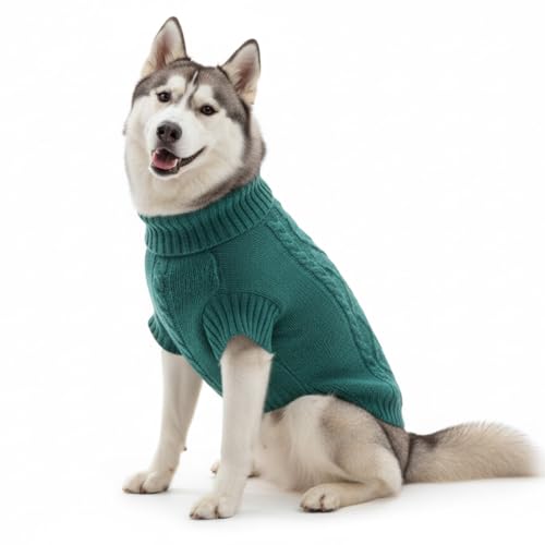 LUVMOJO Knit Dog Sweater, Warm Turtleneck Pullover Winter Sweaters for Small, Medium & Large Dogs, Cute Knitted Pet Clothes for Puppy, Holiday Costume for Boy & Girl Bulldog, Pitbull Outfit,Green XXL