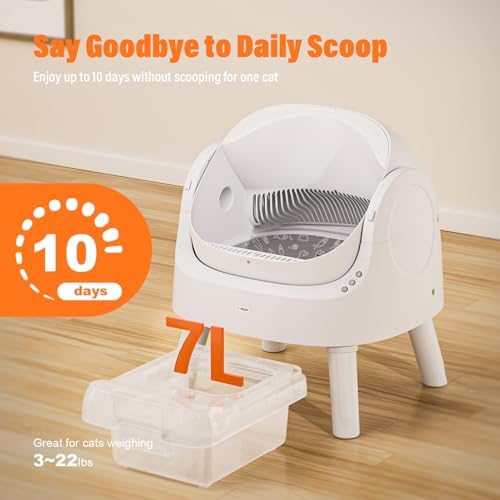 Autoscooper 11 Open-Top Self Cleaning Cat Litter Box, Automatic Cat Litter Box for Multiple Cats with Trash Bags and Litter Mat Included, White