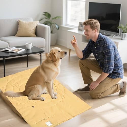 Travel Dog Bed | Camping Dog Bed | 37.4"x25.6" Waterproof Outdoor Dog Mat | Portable Place Mat for Dogs with Handle | Machine Washable | Easy Clean for Outdoor Adventures (Brown)