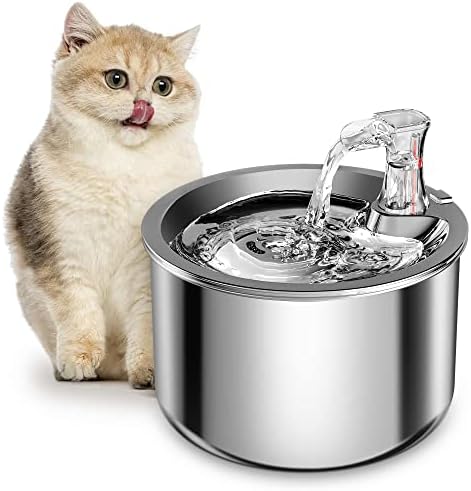Cat Water Fountain, Stainless Steel Inside Ultra-Quiet Pump, 2L/67oz Automatic Dog Dispenser Water Bowl, Multiple Pets Water Fountain