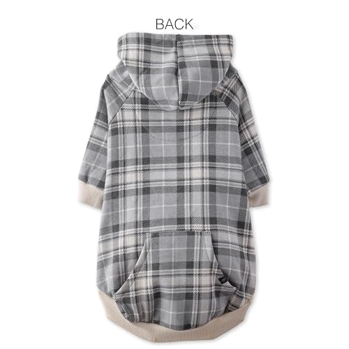 Pet Passion Rocky II - The Extra Comfy Hoodie, Organic Cotton and Recycled Poly Dog Hoodie Pet Coat Sweater for Small, Medium, Large Dogs, Gray Chesterfield Plaid, Large