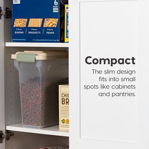 IRIS USA WeatherPro Airtight Dog Food Storage Container, Up to 13 lbs, for Dog Cat Bird and Other Pet Food Storage Bin, Pet Supplies, Keep Fresh, BPA Free, Clear/Almond