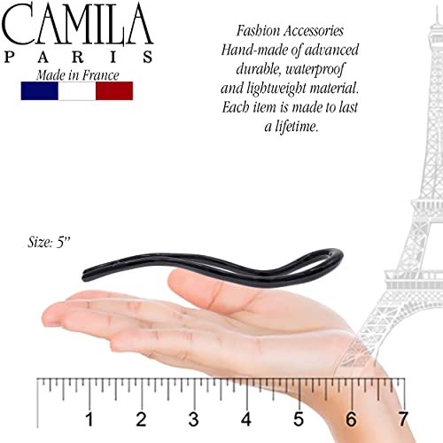 Camila Paris CP3285 French Twist Stick Hair Fork, Large Wavy U Shaped Hair Pin Clip for Spiral Updo and Bun, Black, Fashion Flexible Durable Styling Hair Accessories for Women, Made in France