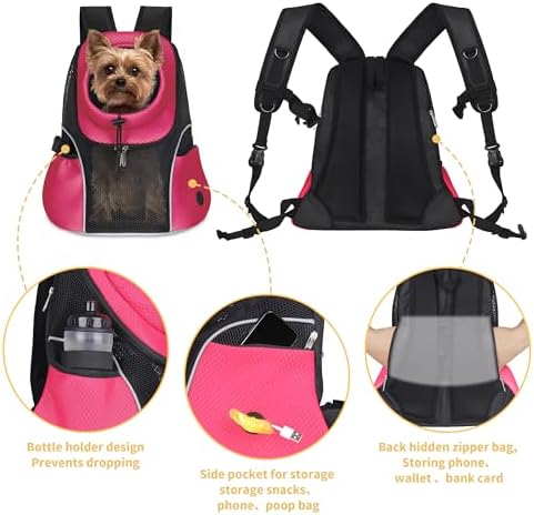 WOYYHO Pet Dog Carrier Backpack Small Dog Front Backpack Ventilated Mesh Dog Travel Back Pack with Safety Belt for Travel Hiking Cycling Outdoor Use (M (5-9 lbs), Rethink Pink)