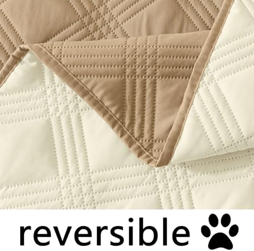 hyha Waterproof Dog Blanket, Reversible Pet Bed Blanket, Soft Sofa Couch Cover for Dogs Washable, Waterproof Pet Couch Covers for Sofa Puppy Cats Furniture Protector(82"x82", Camel/Beige)