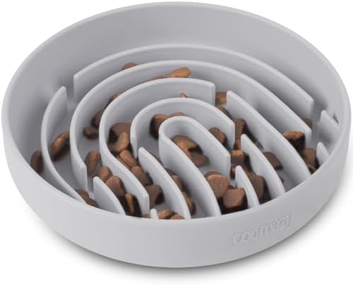 Coomazy Large Silicone Slow Feeder Dog Bowls, Interactive Puzzle Toy for Pets Food Training, Keeps Dogs Busy, Prevents Puppy Overeating (Smoke Gray, Large: 3.2Cup)