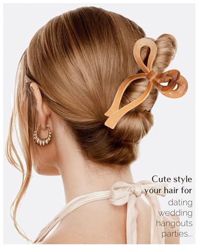 Yanibest Elegant Bow Hair Claw Clips Stylish Large Hair Clips for Thin andThick Hair | Holiday Gift for Teen Girls | Chic Hair Styling Accessories for Women (Beige/Pink)