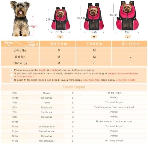 WOYYHO Pet Dog Carrier Backpack Small Dog Front Backpack Ventilated Mesh Dog Travel Back Pack with Safety Belt for Travel Hiking Cycling Outdoor Use (M (5-9 lbs), Rethink Pink)