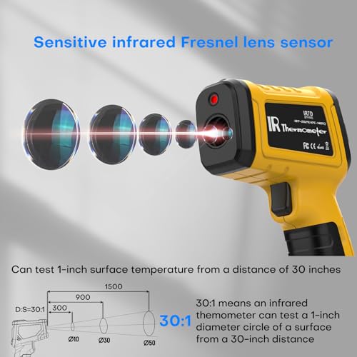 Surpeer Infrared Thermometer pyrometer Temperature Gun -50ยฐF to 2552ยฐF, 30:1 Distance Ratio, Laser IR Temp Gun for Cooking, Pizza Oven, Engine, Kilns, Forges, Industry, and Home Repair