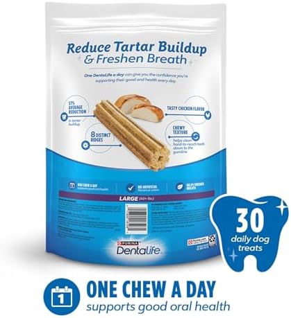DentaLife Daily Oral Care Dog Treats for Large Dogs 40 plus lbs., Chewy Dental Treat to Freshen Breath and Fight Tartar, Chicken Flavor, 36 oz. each, 30 Chews each/60 Total Chews - 30 ct. Pouch