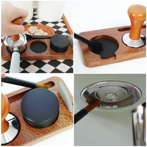 Espresso Machine Accessories,5pcs Espresso Tamper Kit,54mm Coffee Tamper Fits Breville Espresso Machine Portafilters Tools Set,Sapele Wood Tamping Station with Tamper,Leveler,Brush and Puck Screen