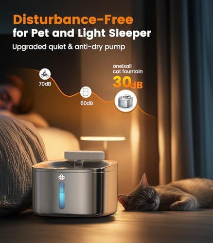 oneisall Wireless Cat Water Fountain, 3.5L/118oz Battery Operated Pet Fountain Stainless Steel, Automatic Cat Drinking Fountain Cordless & Rechargeable with Motion Sensor and Low Noise Running