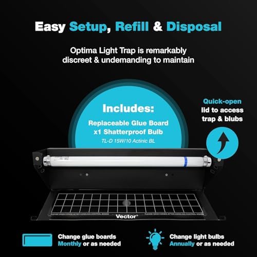 Catchmaster Vector Optima Light Trap, UV Light Fly Traps for Home, Gnat Traps for House Indoor, Shatterproof Bulbs, UV Lamp Insect Killer, Bug Catcher for Kitchen, Garage & Warehouse - Black