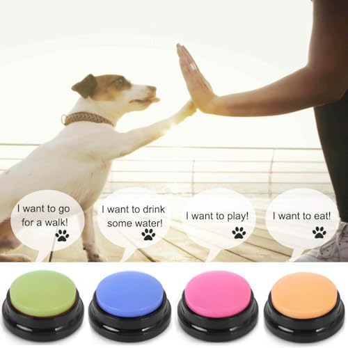 4 Color Voice Recording Button, Dog Buttons for Communication Pet Training Buzzer, 30 Second Record & Playback, Funny Gift for Study Office Home (Purple, Green, Yellow, Pink)